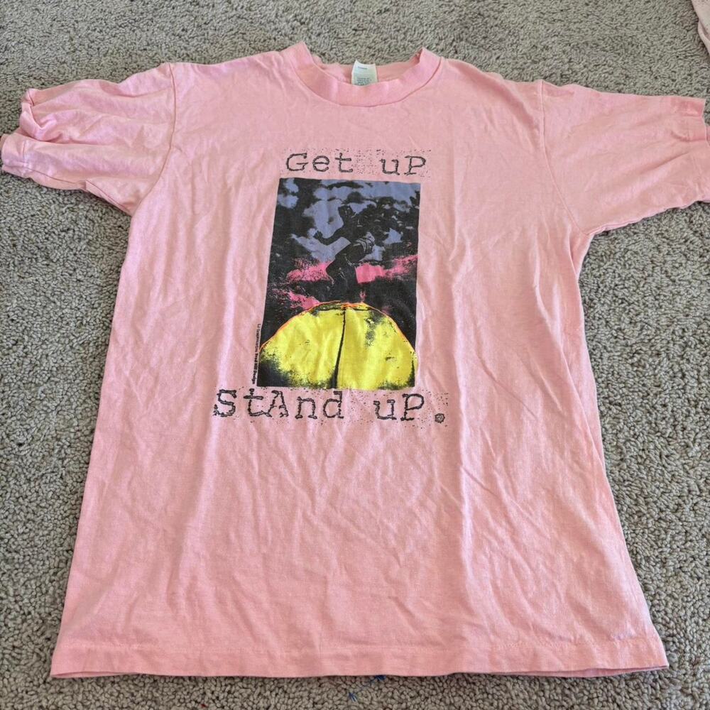 Vintage 80s pink long John Bob Marley “Get Up” Single stitch tee
